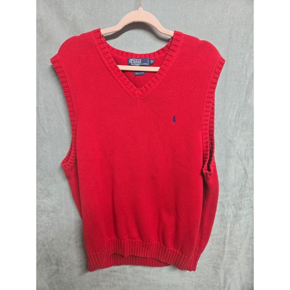 Polo Ralph Lauren Other - Polo Ralph Lauren Red Cotton V-Neck Sweater Vest Mens XLT Tall Blue Pony‎ Logo